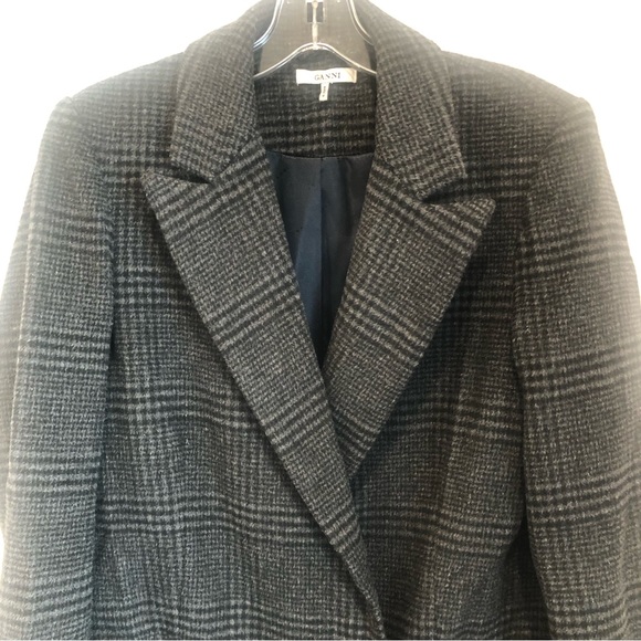 Ganni Woodside Checked Wool Blend Blazer Women’s Grey US 4 Jacket 2 Buttons - Picture 10 of 13